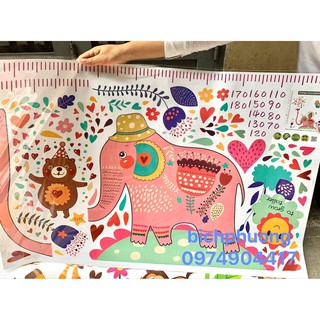 Decal dán tường đo chiều cao voi hồng