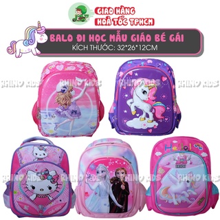 Balo cho bé đi học mẫu giáo balo 3D cho bé gái màu hồng in hình kỳ lân Unicorn tím hồng đáng yêu
