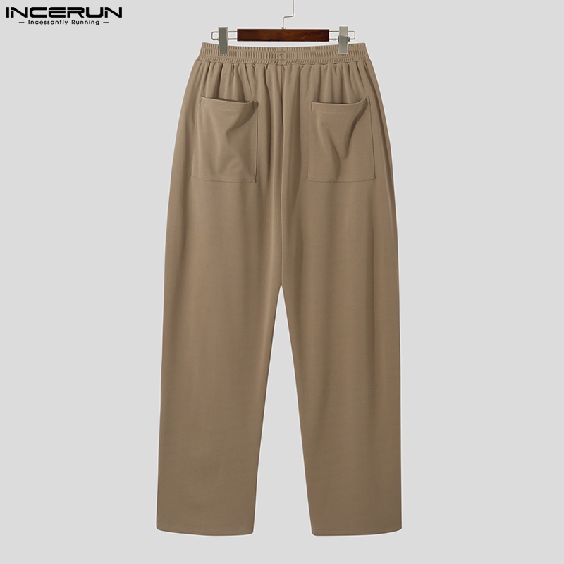 Quần baggy INCERUN ống rộng màu trơn đơn giản cho nam S-5XL
