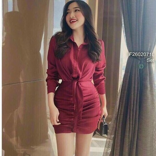 Set áo sơ mi form dài cột nơ eo + Chân Váy ngắn chất lụa kate cao cấp dày dặn freesize 55kg thanh lịch sang trọng BLD70