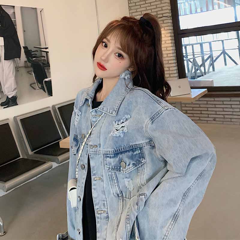 Happy-store ❤️ Áo Khoác Jeans Loang Phong Cách Unisex Cho Cả Nam Và Nữ Vải Jeans Xuất Dày Dặn happy store8668