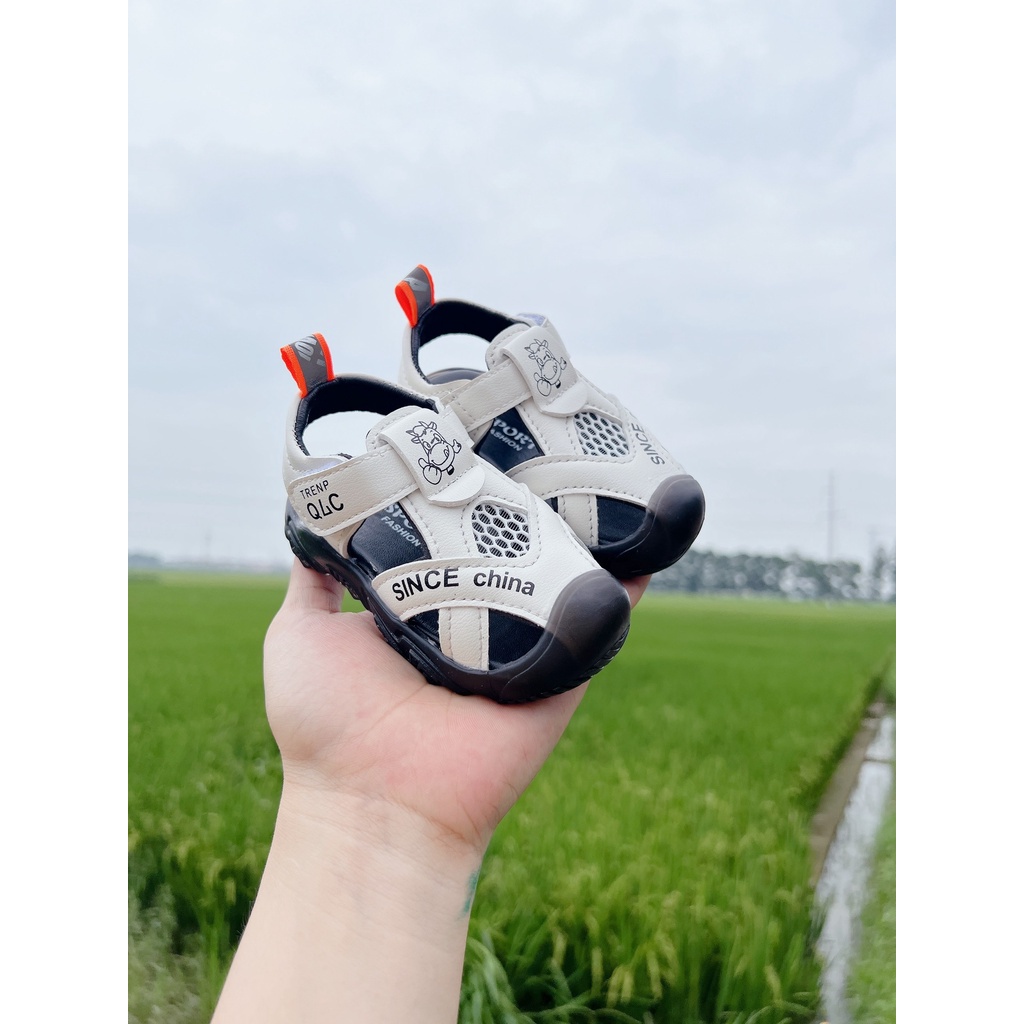 Sandal bé trai - dép rọ tập đi chống vấp cho bé 6m đến 5 tuổi da mềm có quai dán tùy chỉnh Babybees 303 ( ảnh thật )