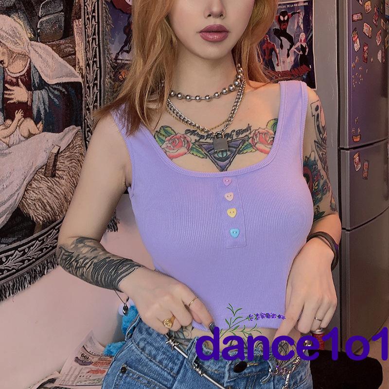 Áo Sát Nách Phối Nút Thiết Kế Đơn Giản Cho Nữ