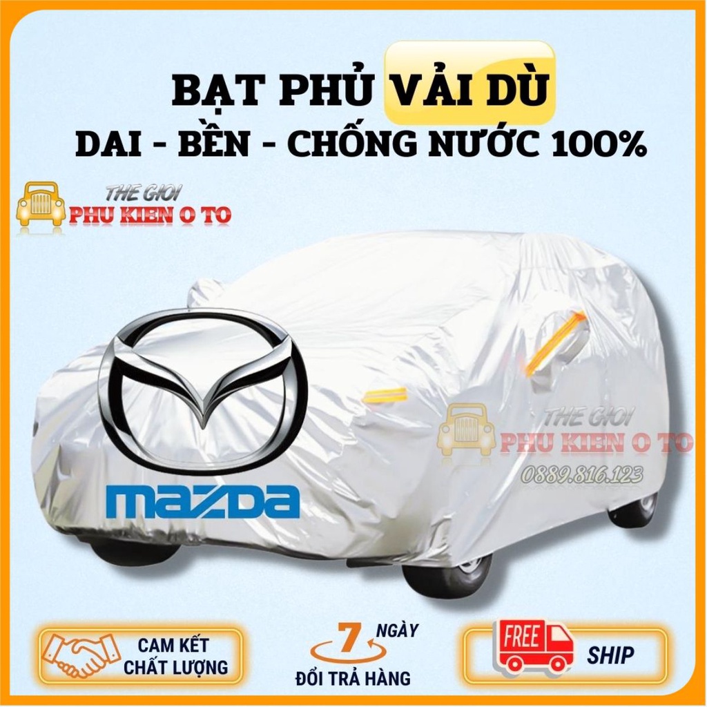 Bạt Phủ Ô Tô Vải Dù Mazda 2, Mazda 3, Mazda 6, CX5, CX8, CX9, BT50 chống nóng, chống nước, có phản quang