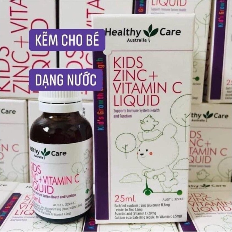 Kẽm Nước Healthy Care Kids Zinc + Vitamin C Liquid 25ml Tăng Cường Sức Đề Kháng Cho Bé
