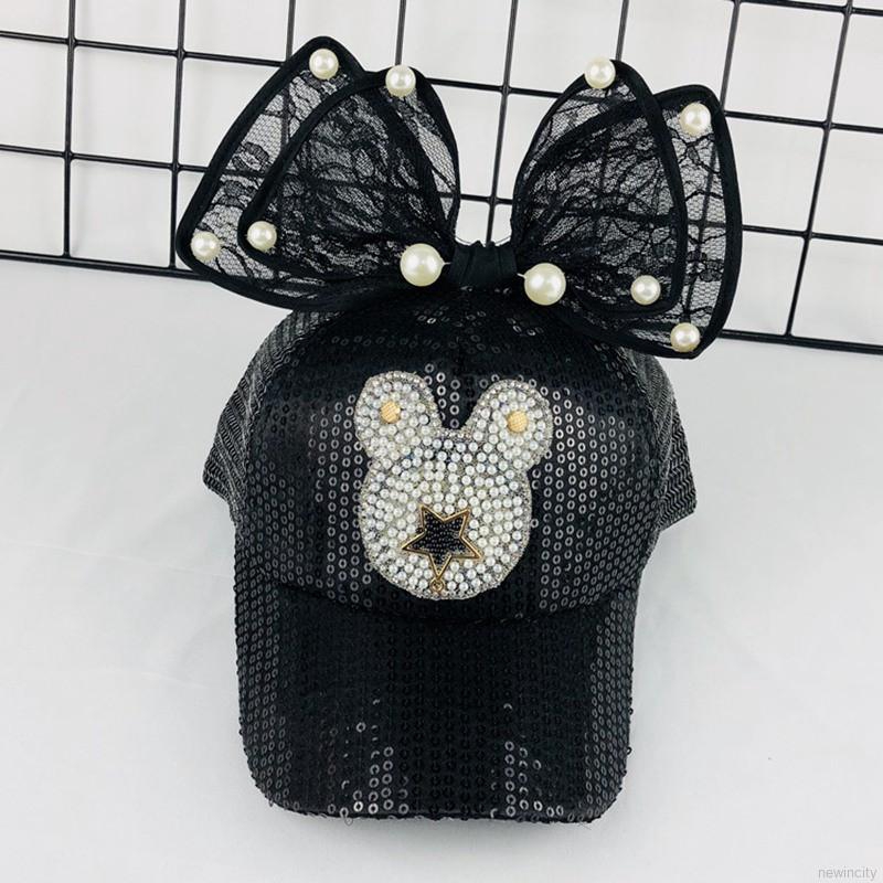 Mũ lưỡi trai đính nơ và họa tiết ngôi sao lấp lánh cho bé