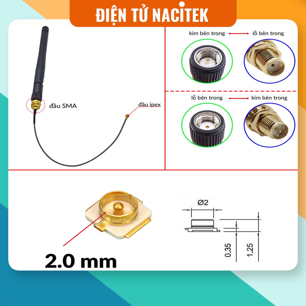 [NSHOP] Dây chuyển đổi IPEX U.FL sang SMA 4 chân 10cm, cable anten IPX Bluetooth | WiFi | GSM | 4G | 2.4G