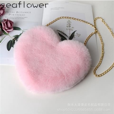 Túi Đeo Chéo Lông Giả Mềm Mại Hình Trái Tim Nhiều Màu Sắc Dễ Thương Có Dây Đeo Vai Thời Trang Cho Nữ