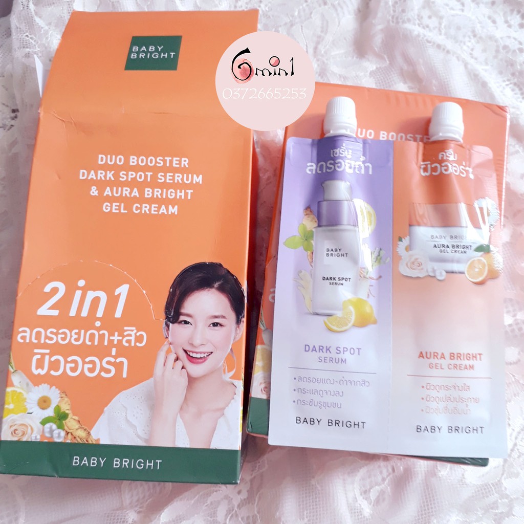 [NEW] Kem Dưỡng Và Serum Baby Bright 2in1 DUO BOOSTER DARK SPOT SERUM &amp; AURA BRIGHT GEL CREAM