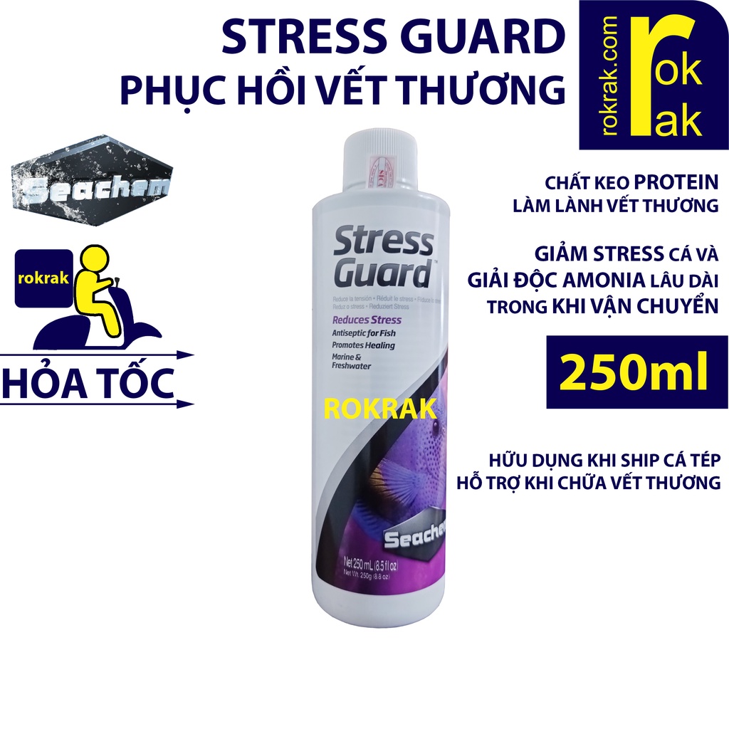 Stress Guard Seachem 100 250 ml Hỗ trợ vận chuyển cá và dưỡng cá Stressguard Mỹ