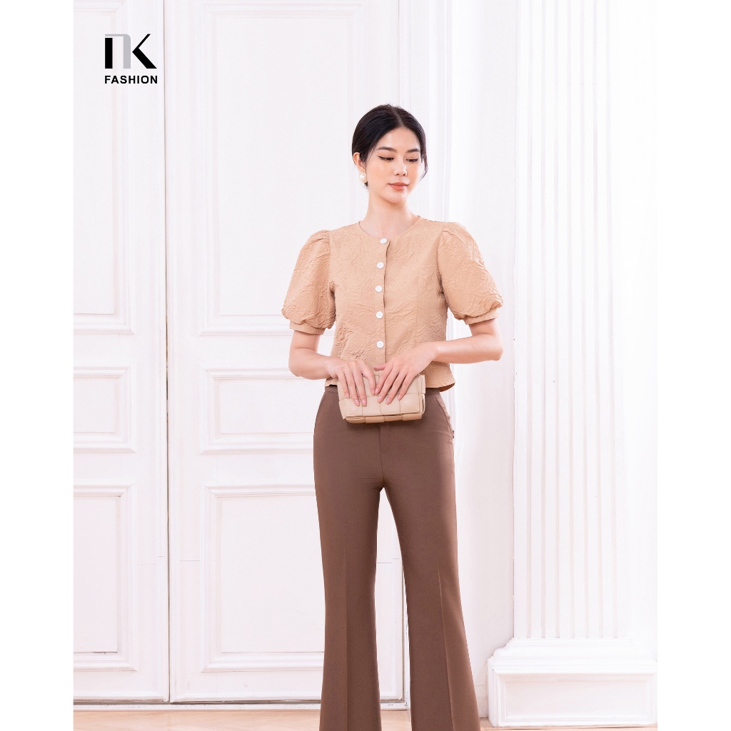 Áo Sơ Mi Nữ NK Fashion Hoa Dập Nổi Thiết Kế Tay Bồng Thanh Lịch Chất Liệu Vải Hàn Cao Cấp Không Nhăn Nhàu NKSM2204002
