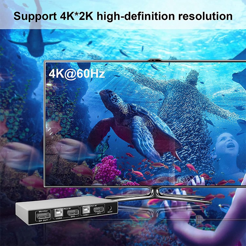 Bộ chuyển đổi KVM 2 cổng 4K 60Hz Ultra HD USB và DP cho laptop PC HDTV