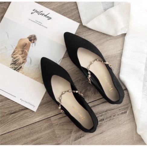 Giày búp bê da lộn quai ngang đá cực xinh G009