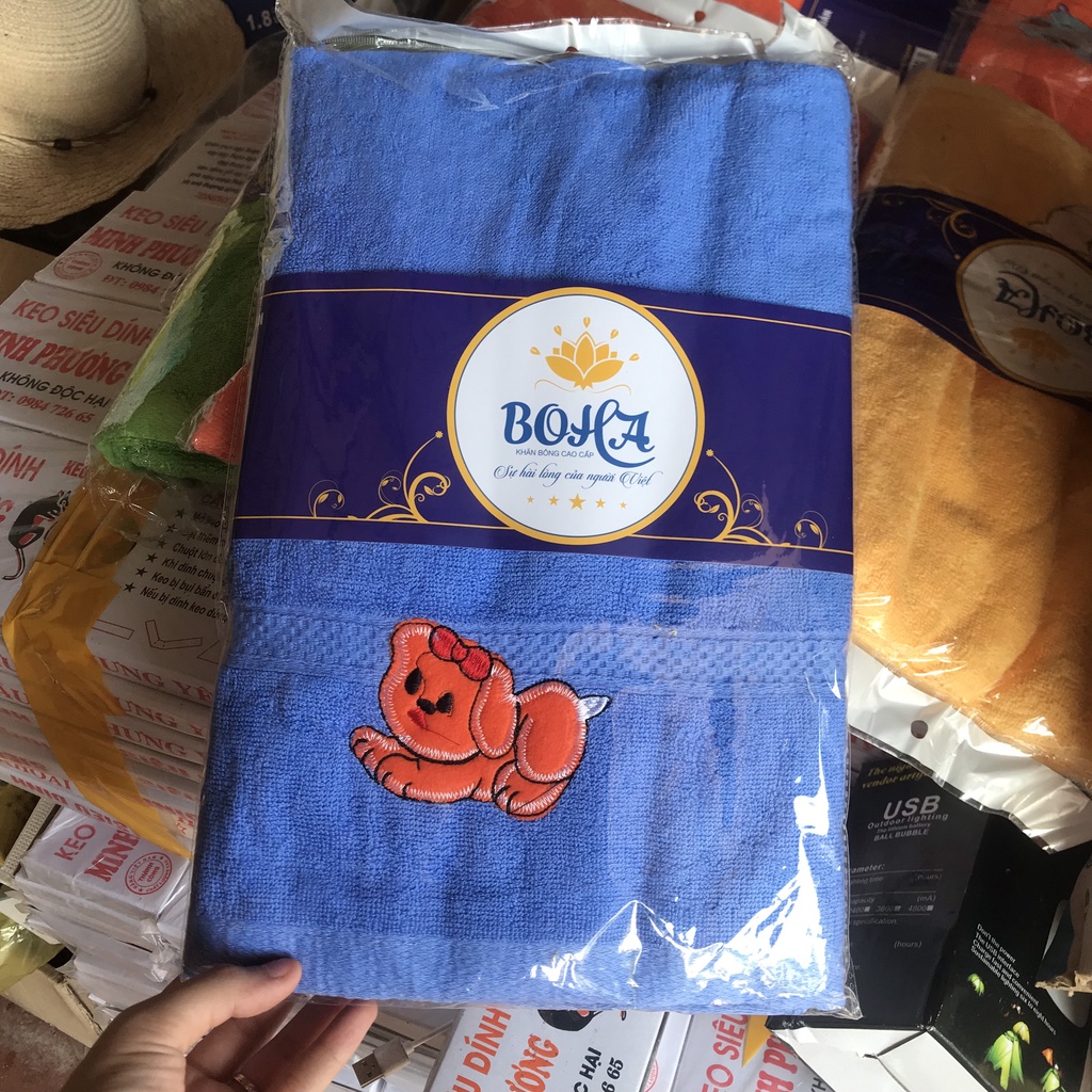 Khăn Tắm Thêu Hình Gấu 70x140cm Hàng Việt Nam Có Nhiều Màu