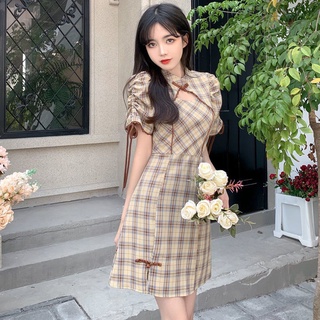 Đầm midi tay phồng họa tiết hoa phong cách hàn quốc thời trang cho nữ