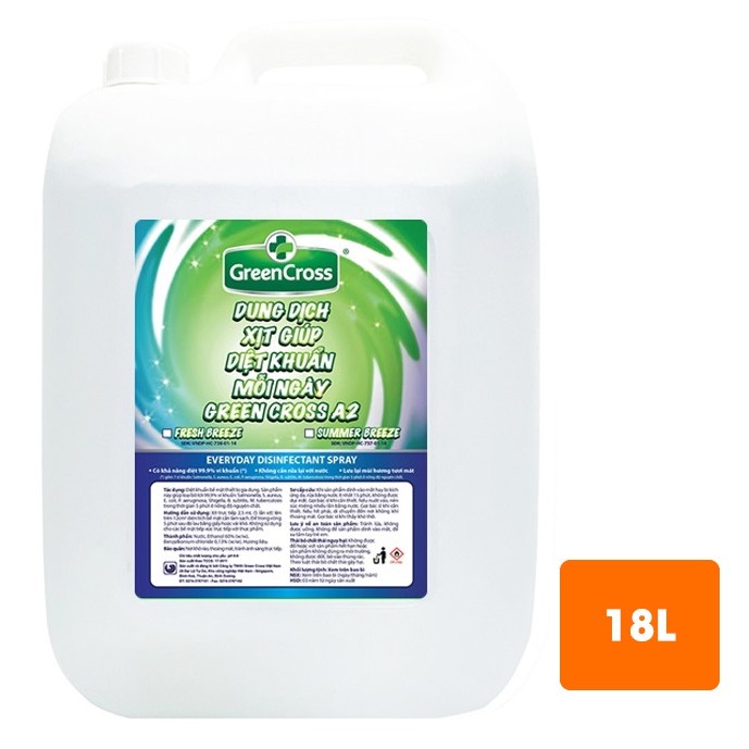 Xịt Diệt Khuẩn 🌈 HÀNG CHÍNH HÃNG 🌈 Dung dịch xịt diệt khuẩn GREEN CROSS A2 can 18L - Hương Mùa Hè | Greencross