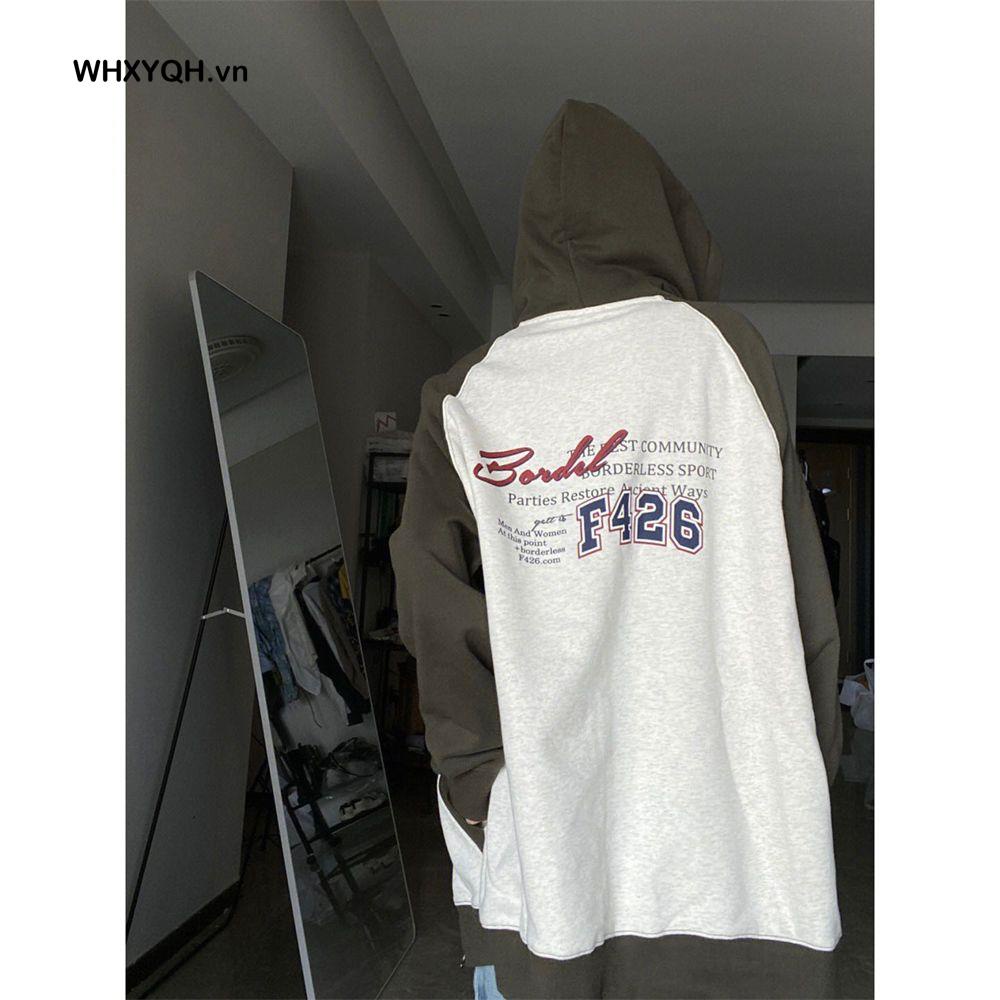 Áo Khoác Cardigan Có Mũ Trùm Phối Màu Tương Phản Phong Cách Mỹ Mới