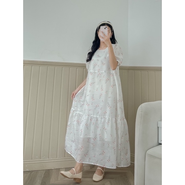 D16 - Đầm babydoll tơ hoa cam