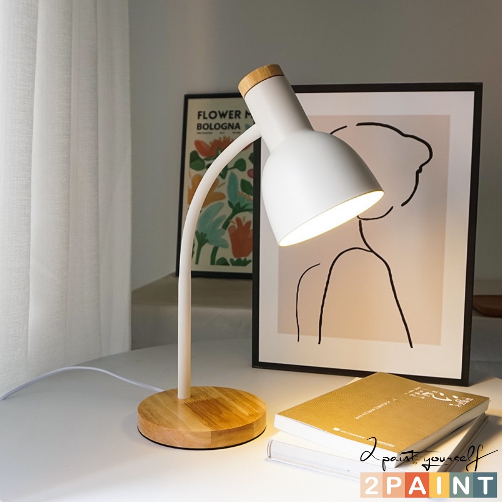 Đèn học để bàn đế gỗ chống trượt phong cách Hàn Quốc tặng kèm bóng đèn 3W 2Paint Decor