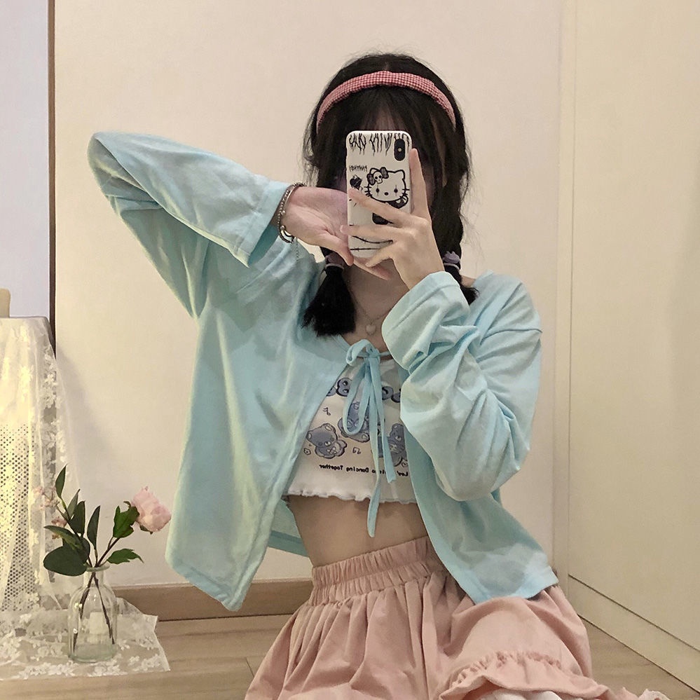 Áo Khoác Cardigan Tay Dài Cổ Chữ V Chống Nắng Cho Nữ