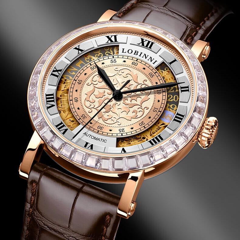 Đồng Hồ Nam LOBINNI No.1830-3 Chính Hãng BH 24T Chịu Nước 50m Kính Chống Xước Dây Da Cao Cấp (Máy Cơ Tự Động)