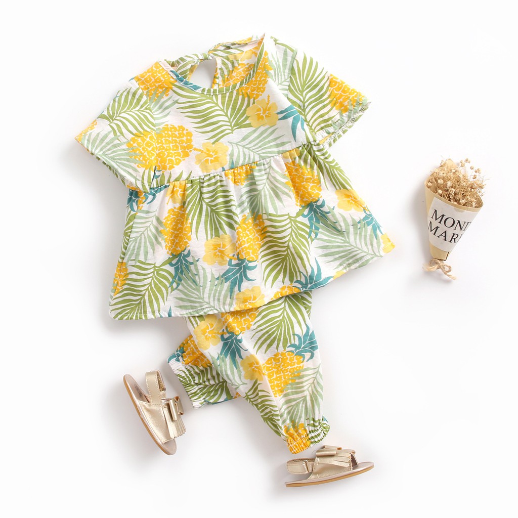 Set áo và quần Sanlutoz bằng cotton phong cách mùa hè cho bé gái