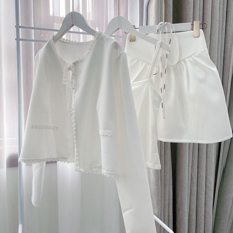 [THIẾT KẾ CAO CẤP] Set dạ 3 món trắng tiểu thư,Set dạ tweed tinh khôi trẻ trung Tết 2022 Ảnh thật | BigBuy360 - bigbuy360.vn