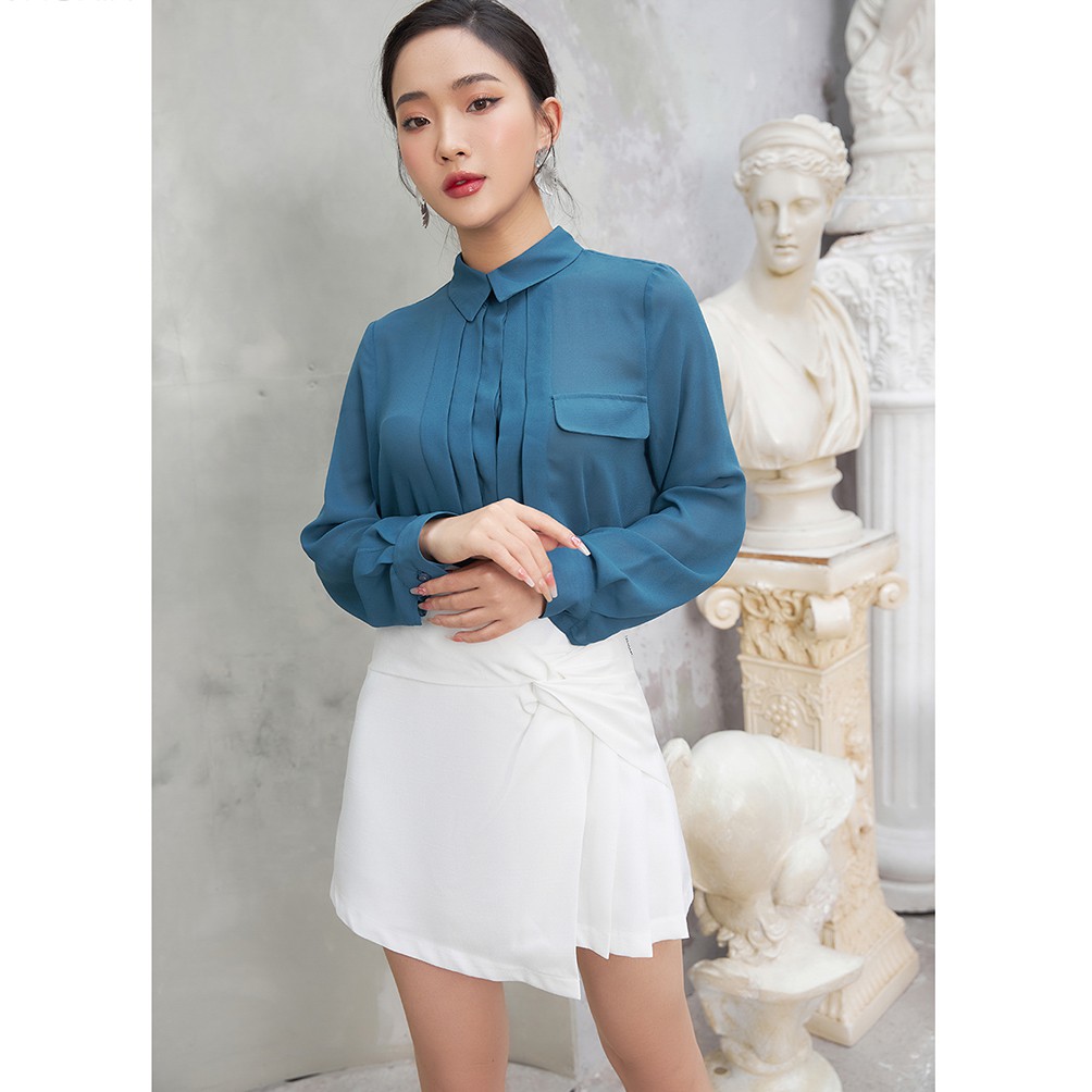 Áo sơ mi voan nữ công sở 92WEAR 3 MÀU, đủ size, cổ đức 2 túi ASA1571