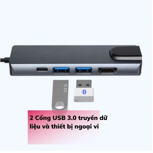 Bộ chuyển đổi USB TYPE C sang LAN 100MB 3.0 5 trong 1 dành cho MacBox Pro , DELL , ASUS