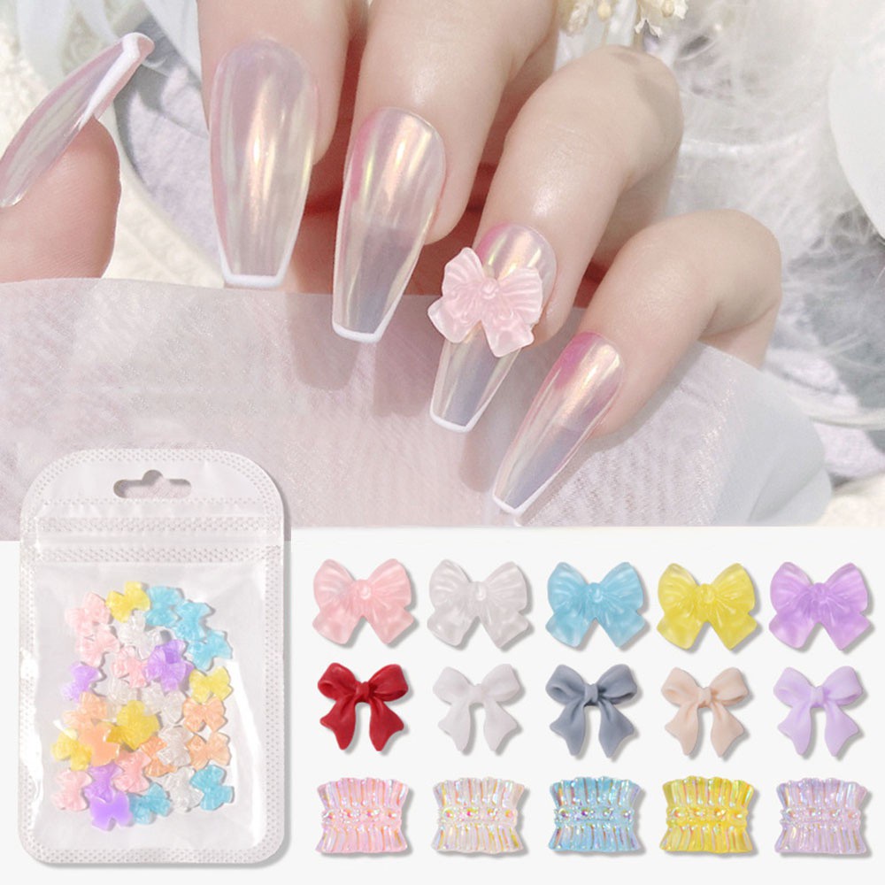 Set 30 Nơ Ruy Băng 3D Nhiều Màu Trang Trí Móng Tay Diy
