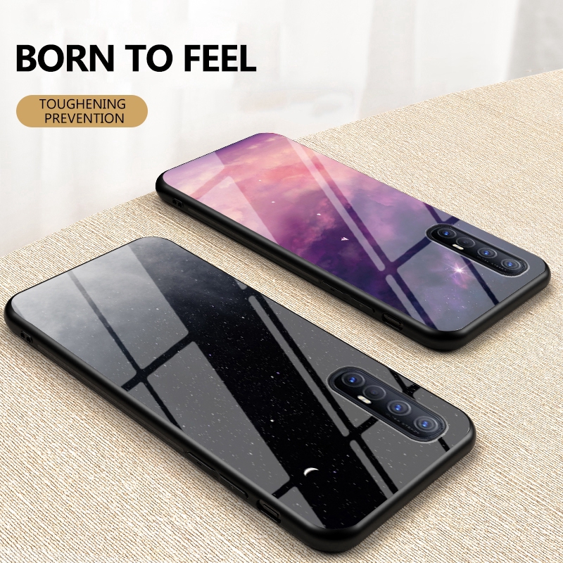 Starry Sky Phone Case OPPO Reno 3 Pro 4 Hard Tempered Glass Cover Shockproof