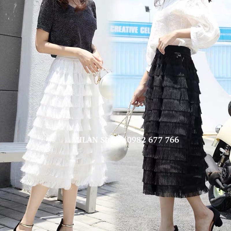 Chân váy dài tầng tua rua style | BigBuy360 - bigbuy360.vn