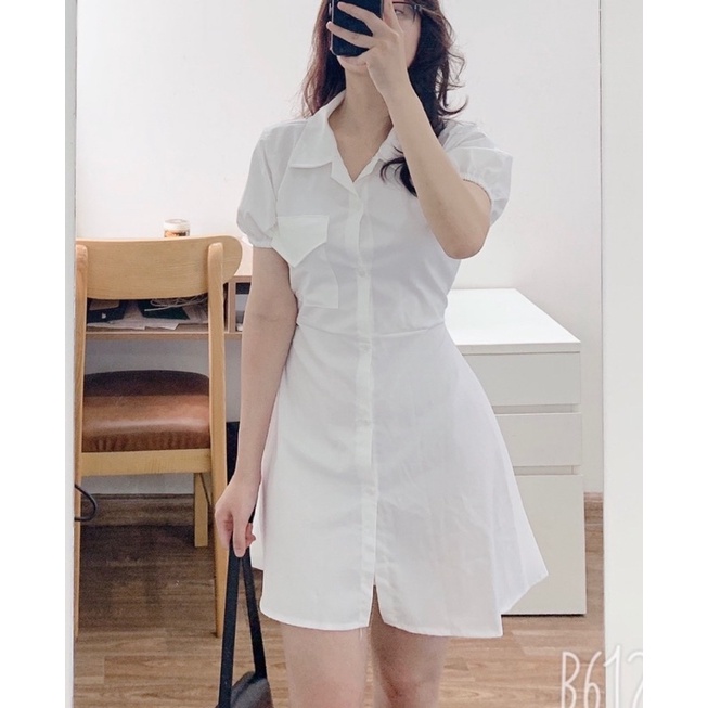 Váy trắng, váy/đầm sơ mi nữ trắng thắt eo sexy, dáng chữ A tay phồng hở lưng mùa hè mặc đi chơi, đi biển | BigBuy360 - bigbuy360.vn
