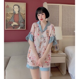 [MÃ MOONI227 GIẢM 10K + Freeship] Đồ bộ mặc nhà nữ lụa satin chất mát, mềm mại, tay lửng gắn nơ siêu đẹp