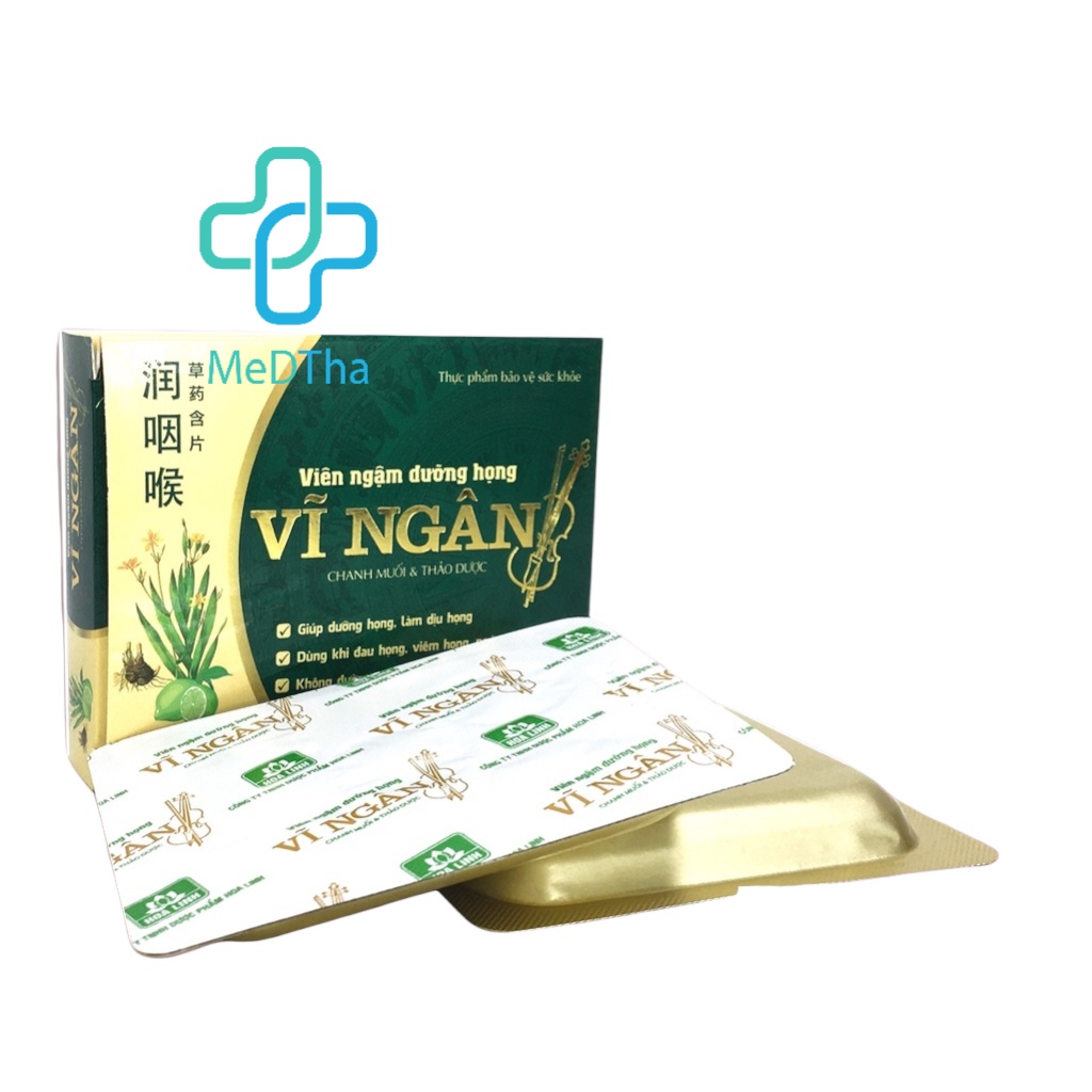 Viên ngậm dưỡng họng Vĩ Ngân - Kẹo ngậm đau họng, giảm ho vị chanh muối không đường Hoa Linh (Hộp 2 vỉ x 5 viên)