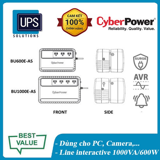 Bộ lưu điện CyberPower BU1000E - 1000VA/600W 👌CyberPower Chính hãng new 100%👌