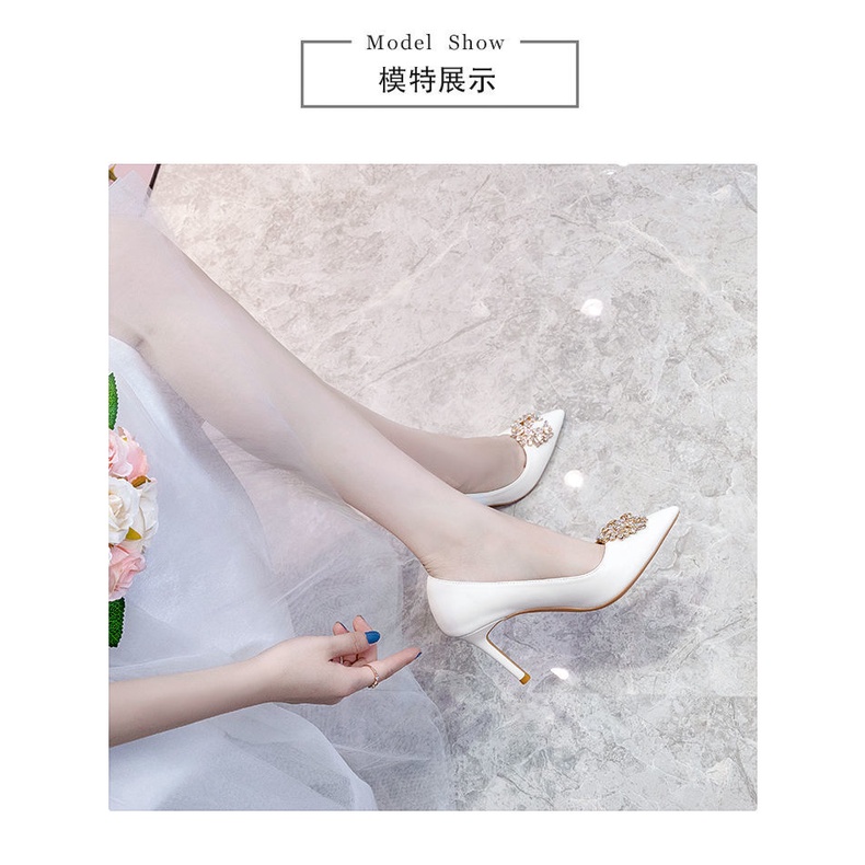 Tikp Giày Cao Gót Mũi Nhọn Đính Đá Pha Lê 2 Màu Size 34 Thời Trang Dự Tiệc Cho Nữ