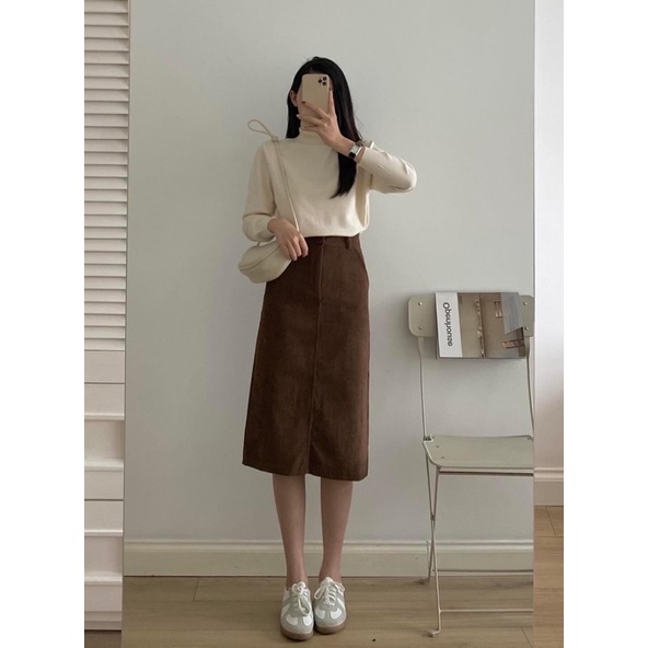 Chân váy nhung tăm dáng dài, chân váy dáng dài cạp phăng Linzstore | BigBuy360 - bigbuy360.vn