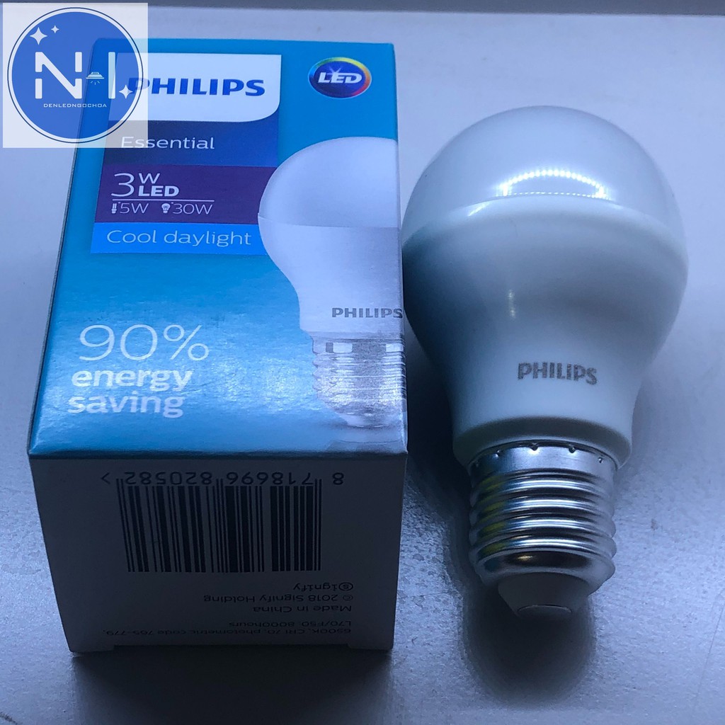 Bóng Đèn Ess Ledbulb PHILIPS 3W Độ sáng 200Lm E27 Ánh Sáng Trắng/Vàng Bảo Hành 2 Năm