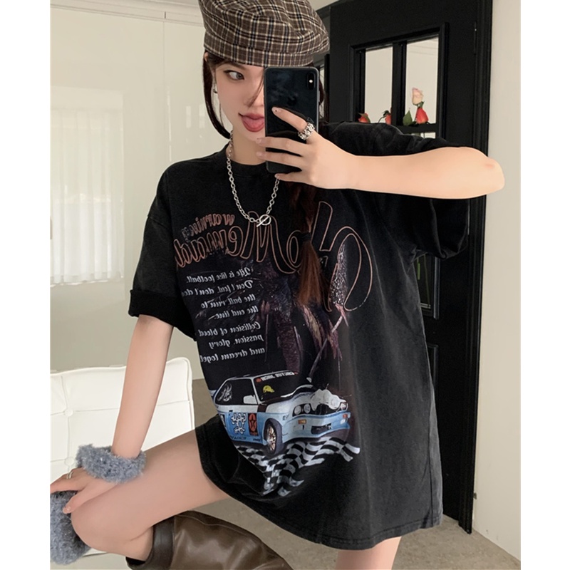 Áo Thun Tay Ngắn Cổ Tròn Form Rộng Phong Cách Hip Hop Cho Nữ