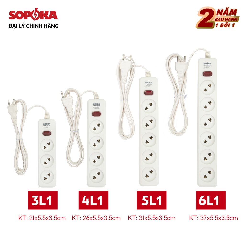 Ổ cắm điện đa năng SOPOKA chịu tải 1200W 3L1-6L1, chịu nhiệt, chống va đập, có công tắc an toàn