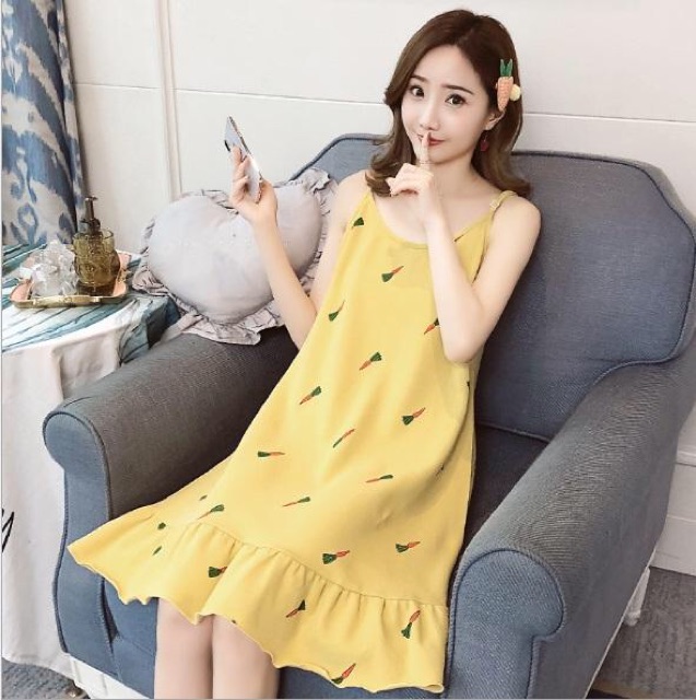Váy Suông Mặc Nhà 2 Dây Cotton Mềm Mại Hình Ngộ Nghĩnh Dễ Thương