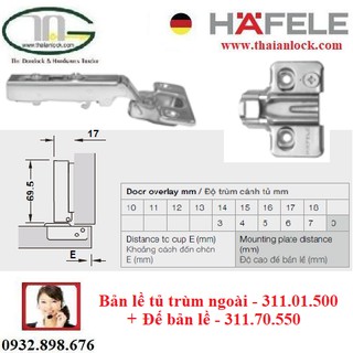 Bản lề giảm chấn trùm ngoài Hafele 311.01.500