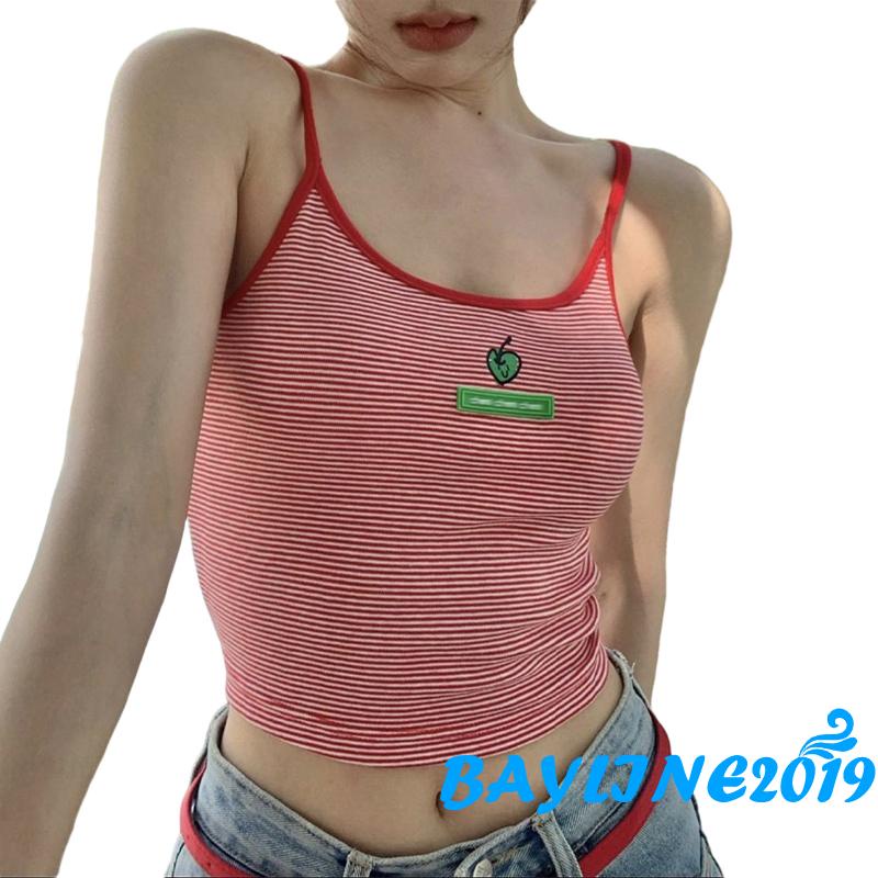 Áo Thun Ba Lỗ Cổ Chữ U Họa Tiết Sọc Màu Sắc Tương Phản Thời Trang Mùa Hè Cho Nữ