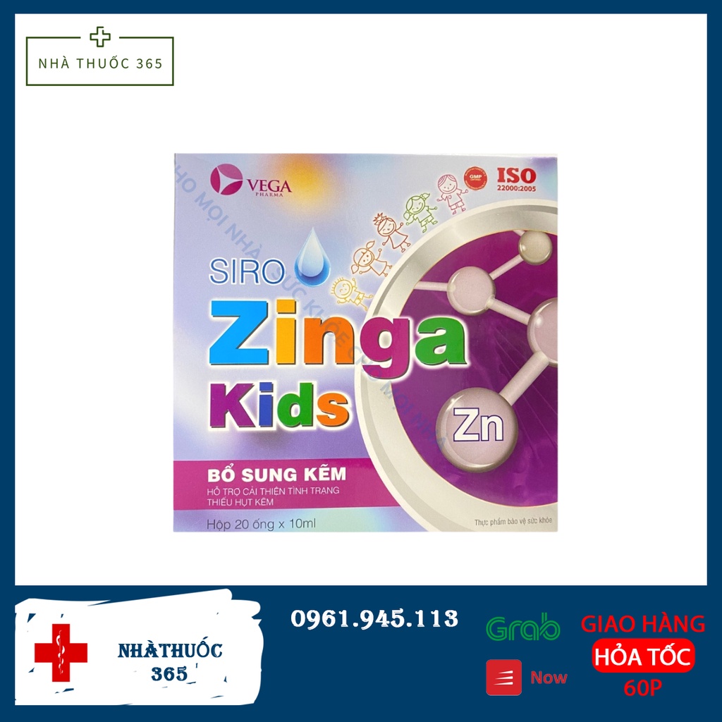 Kẽm ống Siro ZINGA KIDS giúp tăng sức đề kháng, hấp thu tốt,cải thiện tình trạng thiếu hụt kẽm (Hộp 20 ống )