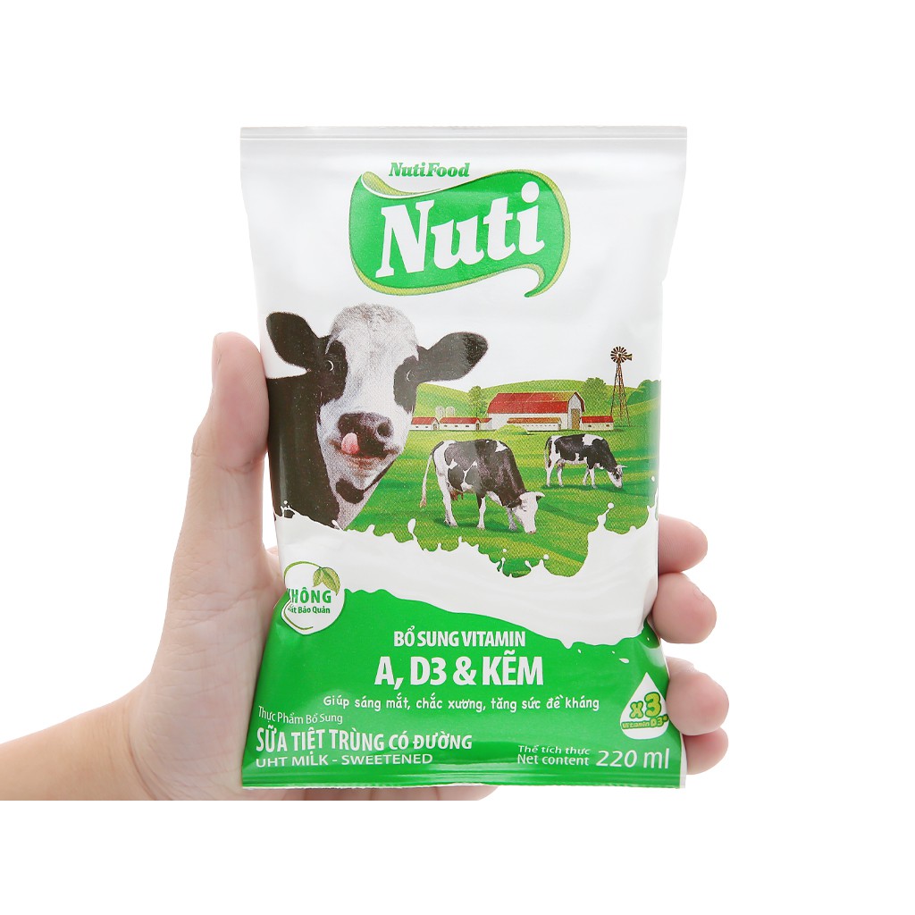 Thùng sữa tươi Nuti NutiFood 48 bịch x 220ml