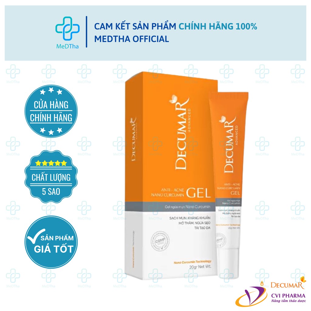 Decumar Advanced Anti-Acne Nano Curcumin (CVI) - Gel Hỗ trợ Ngừa Mụn, Giảm Thâm Mụn, Mờ Sẹo (Tuýp 20g) [Chính Hãng]