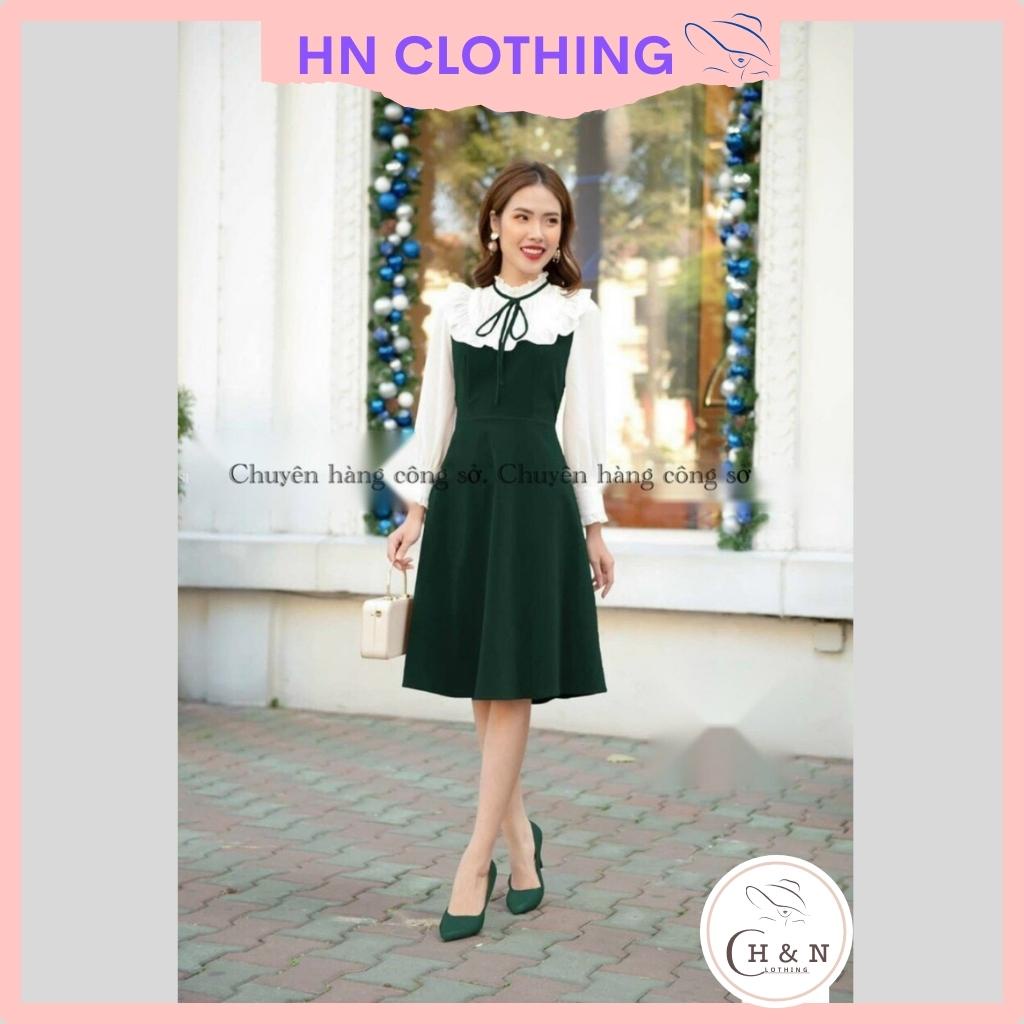 Váy nữ Thiết Kế xòe dài tay nơ cổ Đầm nhung dự tiệc sang chảnh HN clothing v23 2 | WebRaoVat - webraovat.net.vn