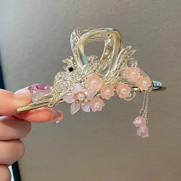 Kẹp Tóc Tua Rua Hình Chim Phượng Hoàng Màu Vàng Phong Cách Trung Hoa