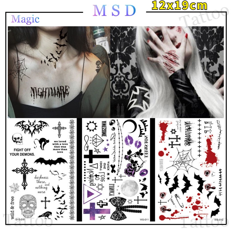 [Hình xăm ma thuật MSD] Hình Xăm Dán Chống Thấm Nước 12CMx19CM Phong Cách Halloween Độc Đáo